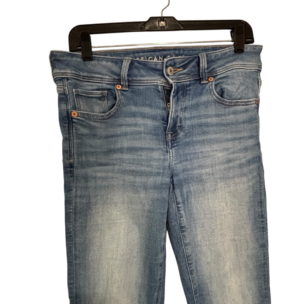 American Eagle Next Level Stretch High Rise Kick Boot Jeans in Light Wash Denim - Picture 3 of 12